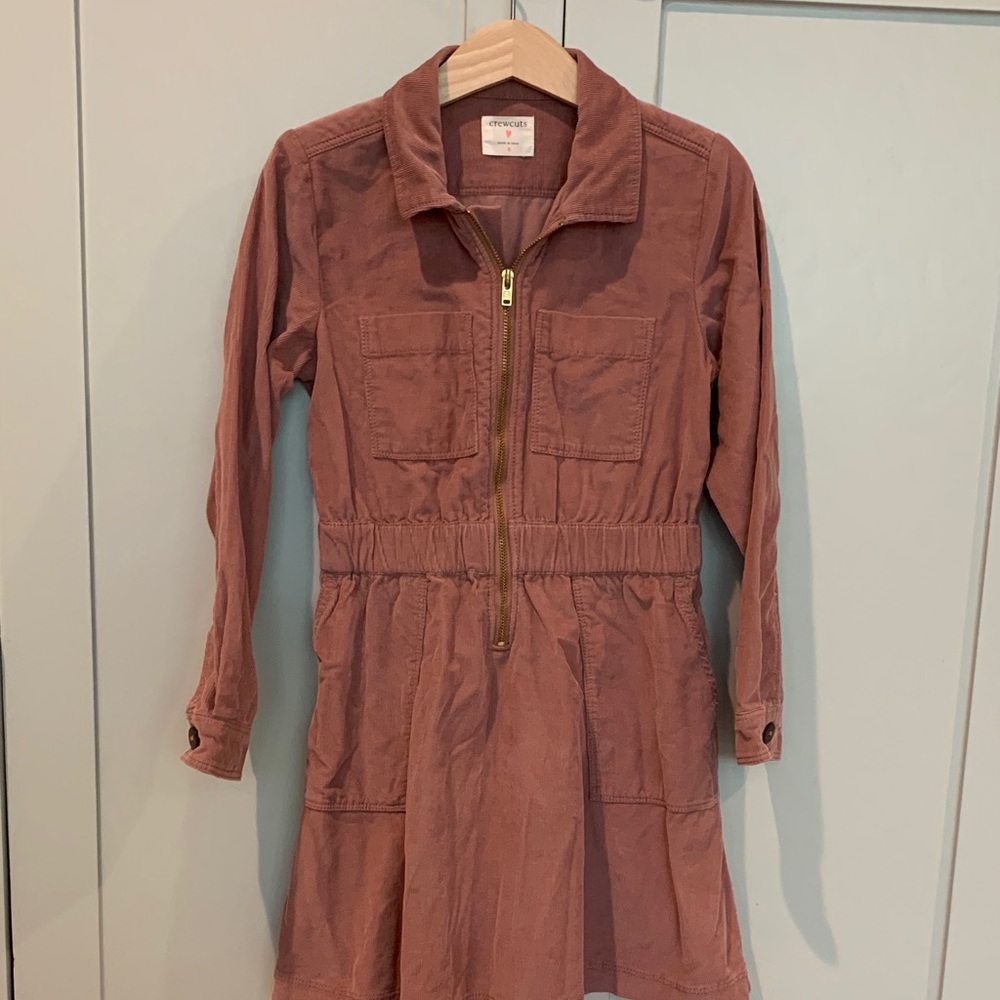 J Crew Crewcuts Dusty Rose Zipper Corduroy Shirt Dress with pockets 6T